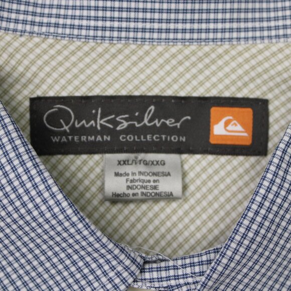 Quiksilver Waterman Shirt Mens 2XL XXL Blue/White Polynosic/Polyester S/S Button - Picture 8 of 14